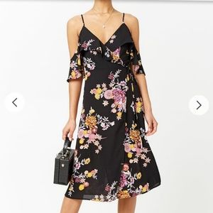 Open-Shoulder Floral Wrap Dress